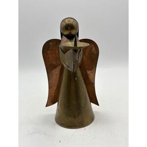 Vintage Copper Angel Candle Holder Figurine Handcrafted Metal Christmas Decor
